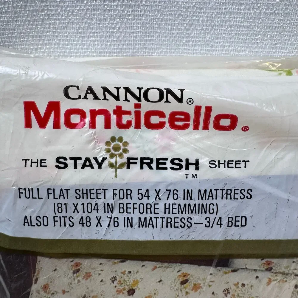 Vintage Cannon Monticello Floral Full Size Sheets Flat And Fitted Sheet 54 X 76